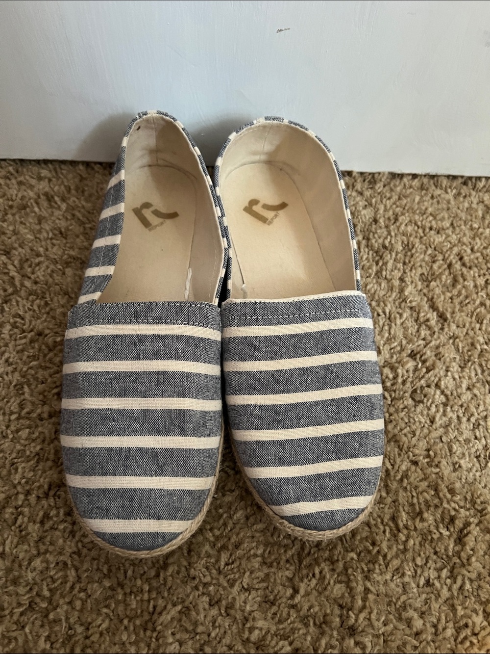 Report Navy and White Striped Slip-On Espadrilles